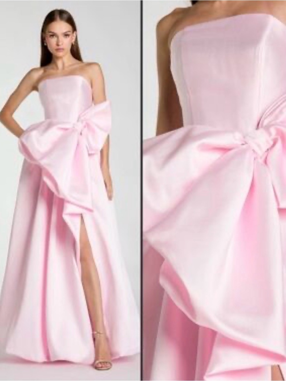 Mac Duggal- Strapless Pink Bow-Accent Evening Gown